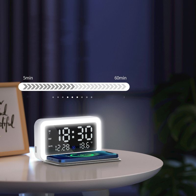 Digital Small Alarm Clock Night Light Wireless Charger For Bedroom Office Travel