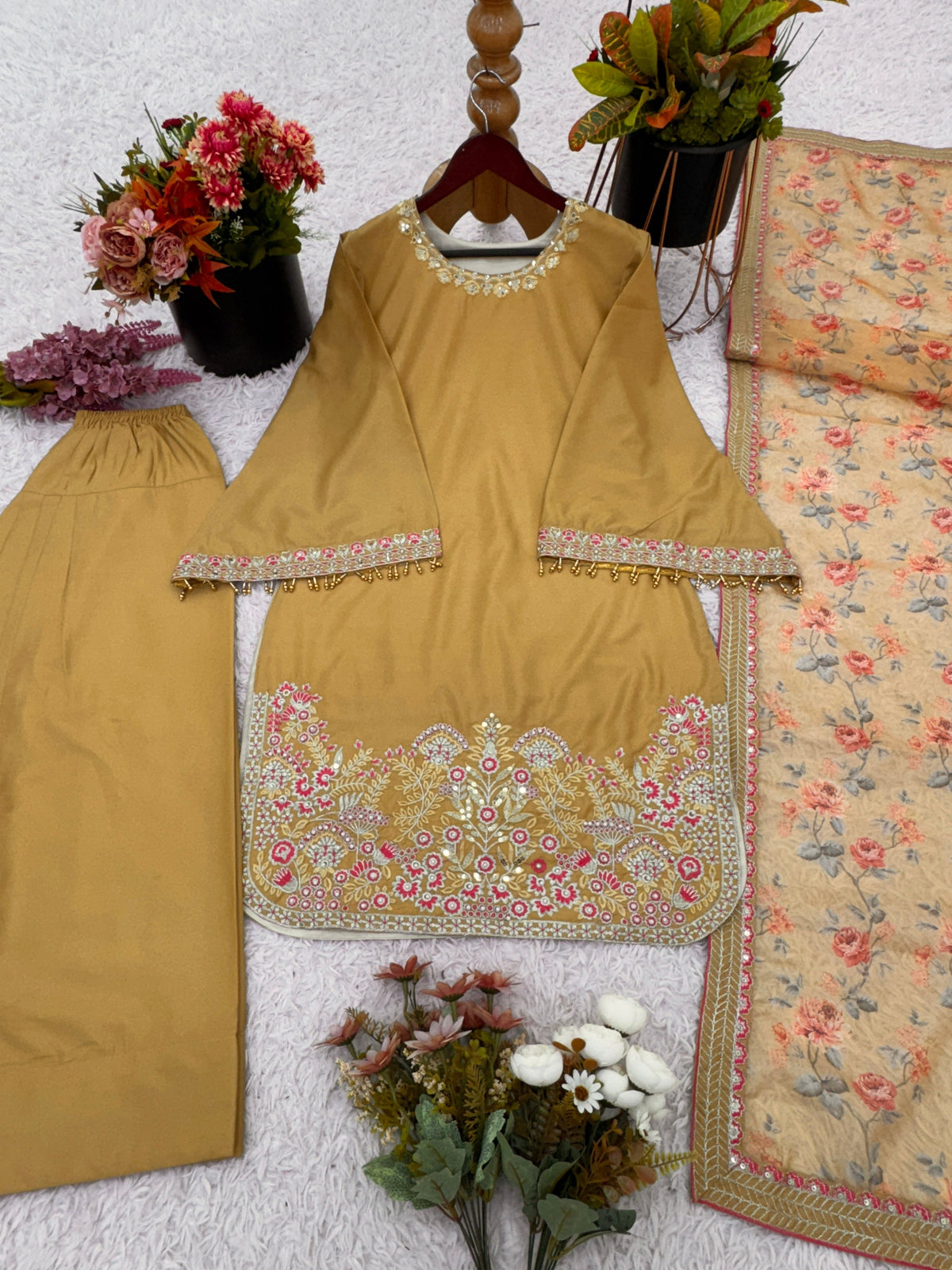 Fab Zone Women's Partywear Suit Set With Coded Embroidery