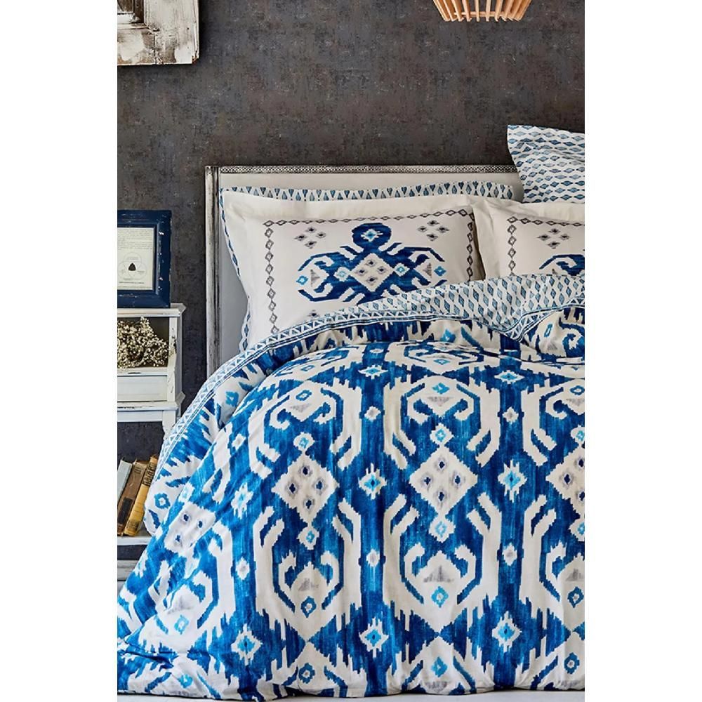 Karaca Home Neos Blue Cotton Double Duvet Cover Bedroom Bed Sheet Pillow Case