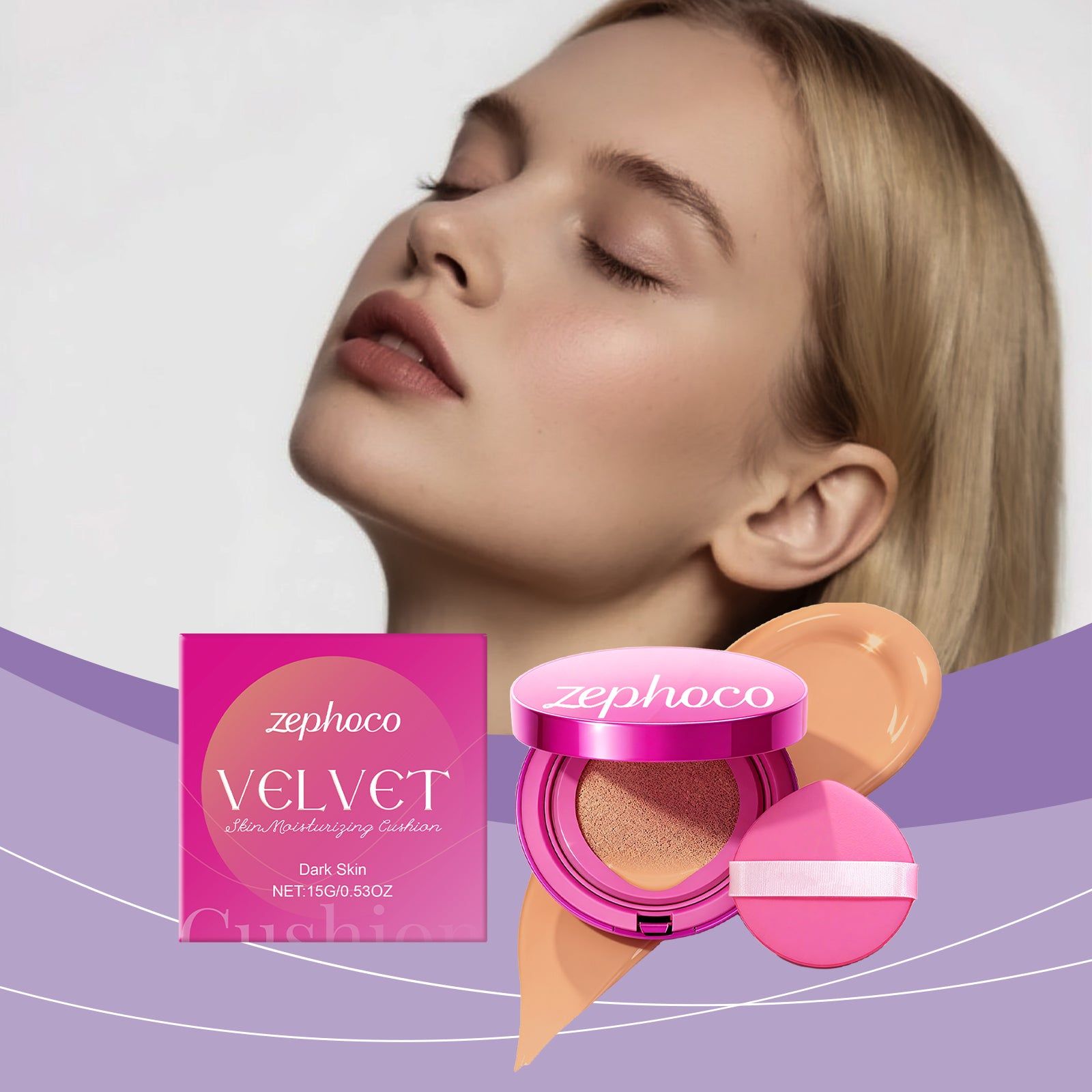 Dark-Toned Velvet Moisturizing Cushion, Flawless Concealer, Long-Lasting Fit ,15g