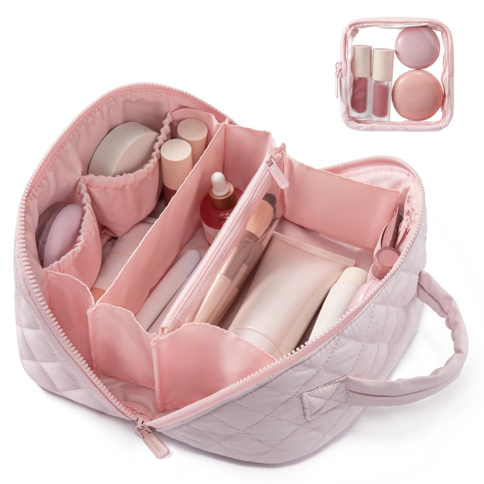 Quilted Travel Makeup Bag Set
