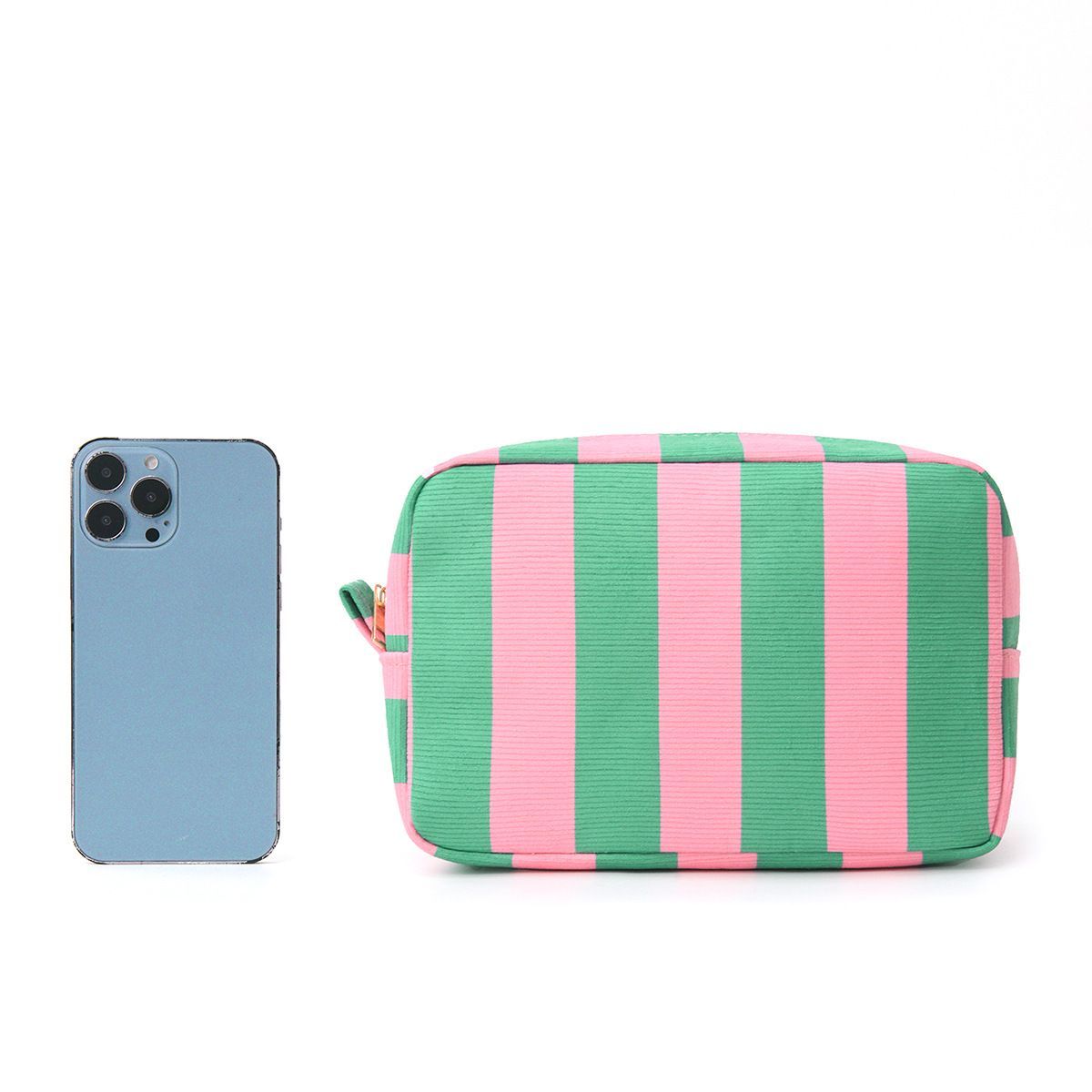 Corduroy Stripe Travel Makeup Bag with Handle