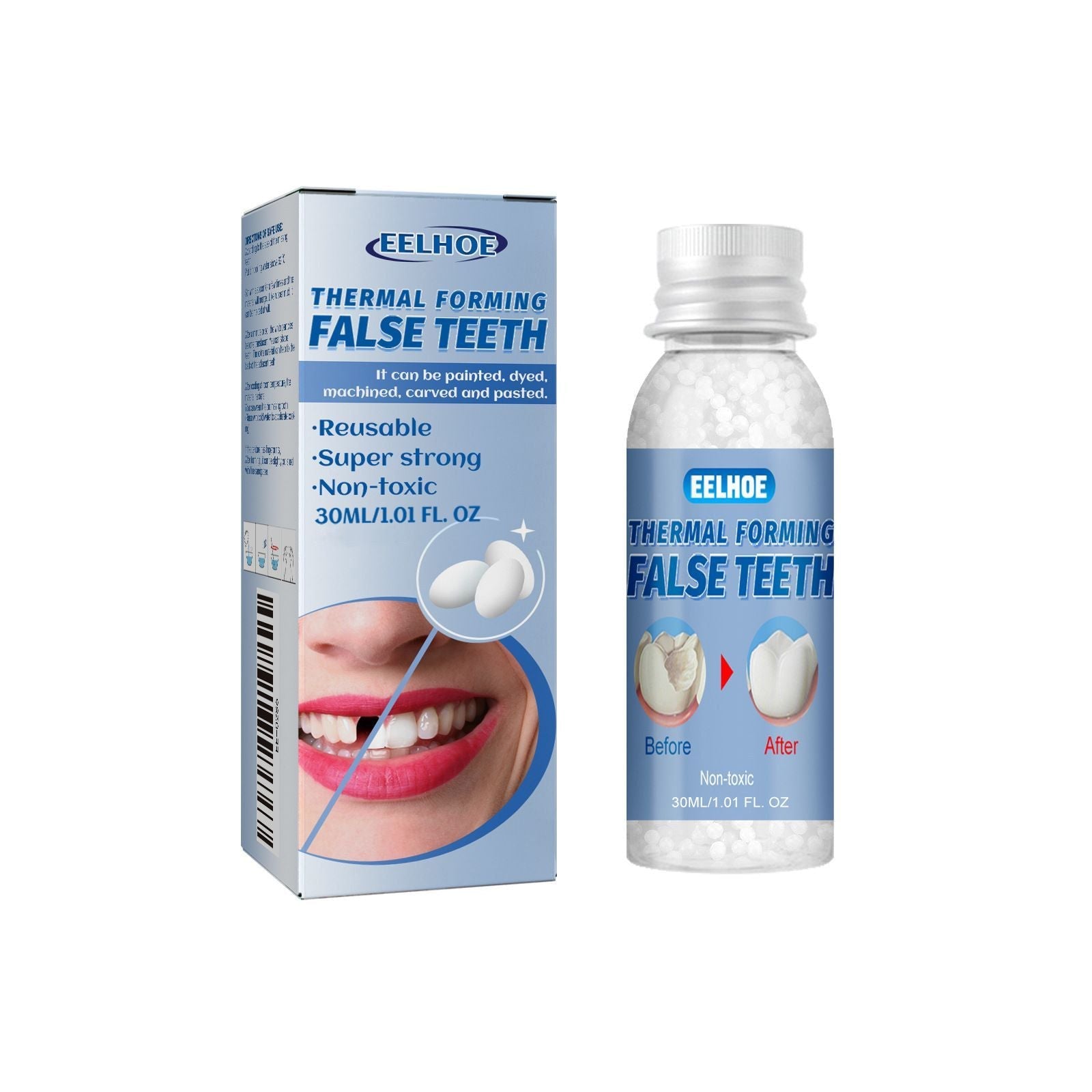 EELHOE Thermal Forming False Teeth Beads, Temporary Cosmetic Tooth Filler, Moldable Denture Adhesive for Smile Makeover