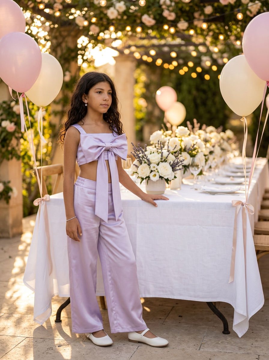 Bow set crop top & pants Lavender