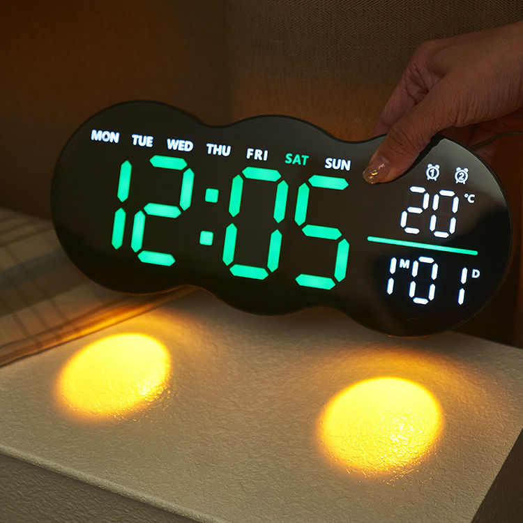 Living Room Digital LED Wall Clock Alarm Clock with Temperature Display Remote Control