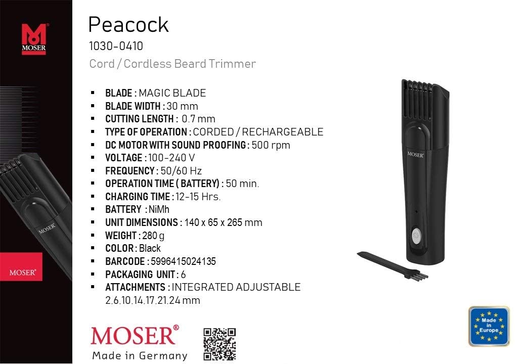 Moser 1030-0410 Peacock Beard Trimmer