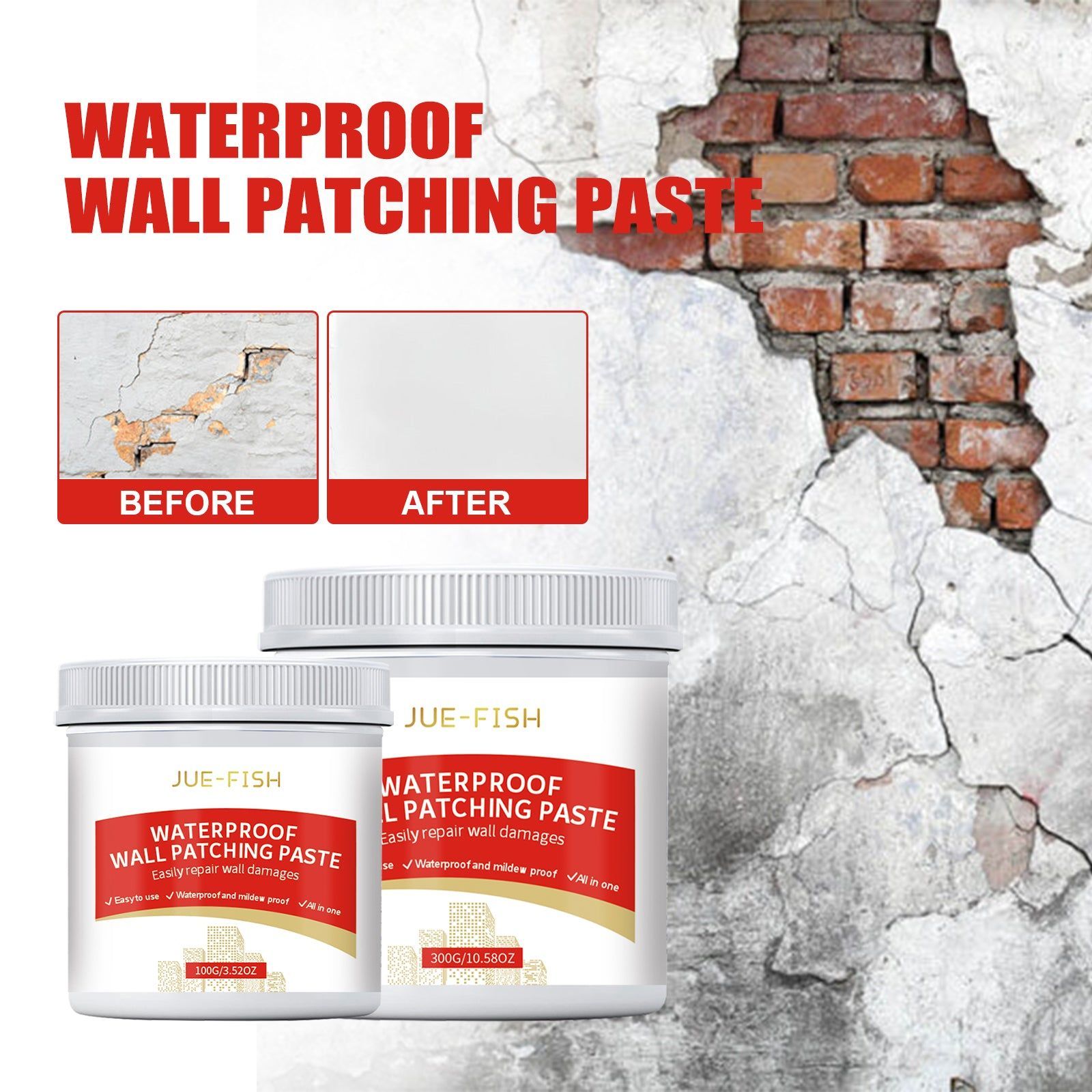 Transform Your Walls with Jue-Fish Wall Plaster, Waterproof Crack Repair, Mold Resistant ,100g