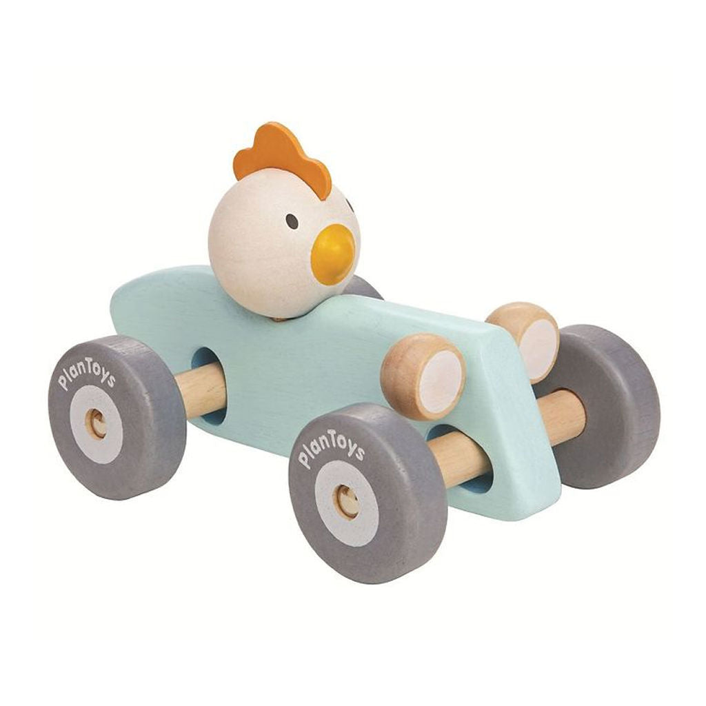 سيارة سباق الدجاجة من PlanToys — لعبة سيارة خشبية