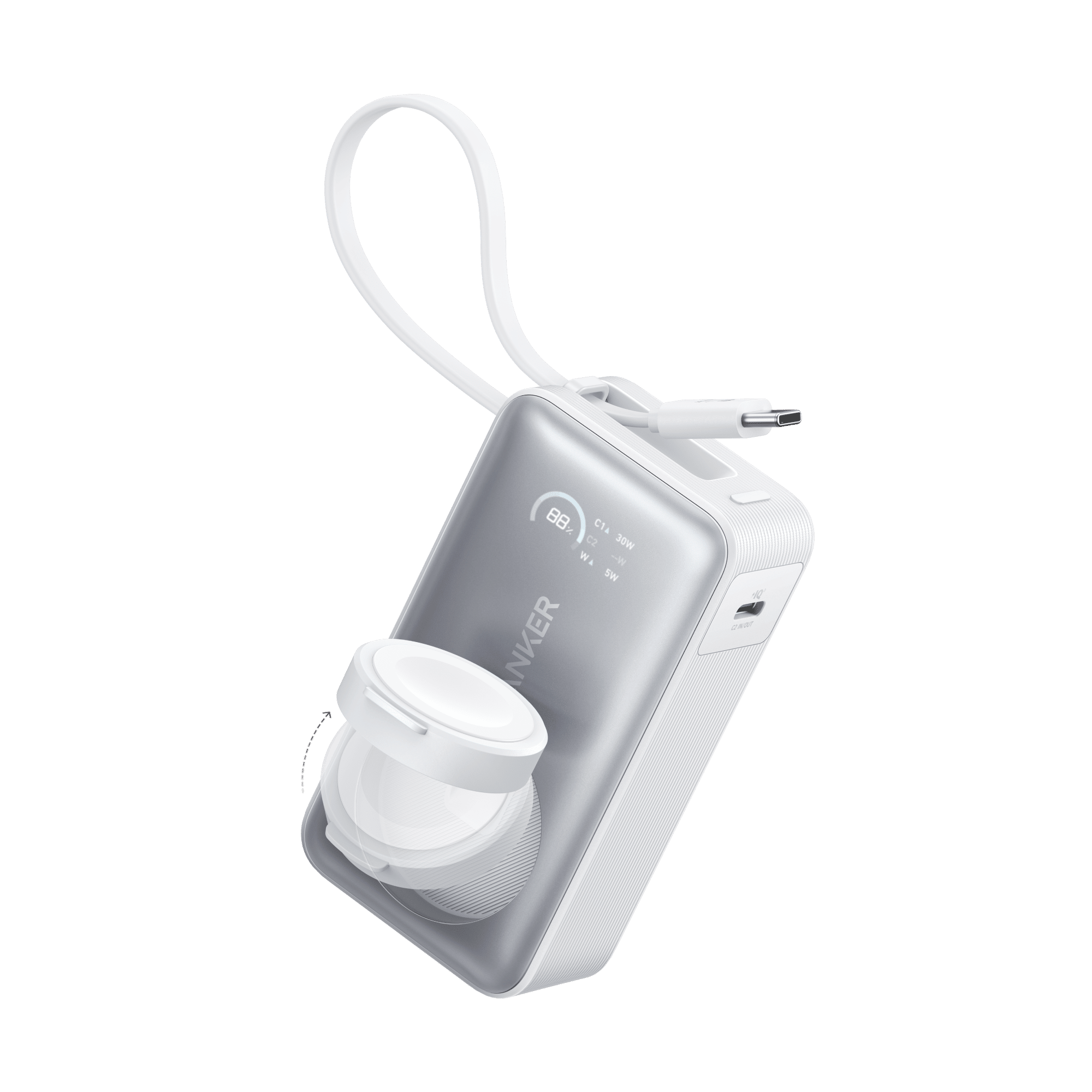 Anker Powercore Nano 10000 Mah Pd 30W Built-In Usb-C Cable A, White, A1657H21