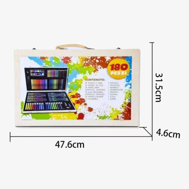 180 Pcs Wooden Box Coloring and Painting Set - Complete Art Kit for Kids & Adults