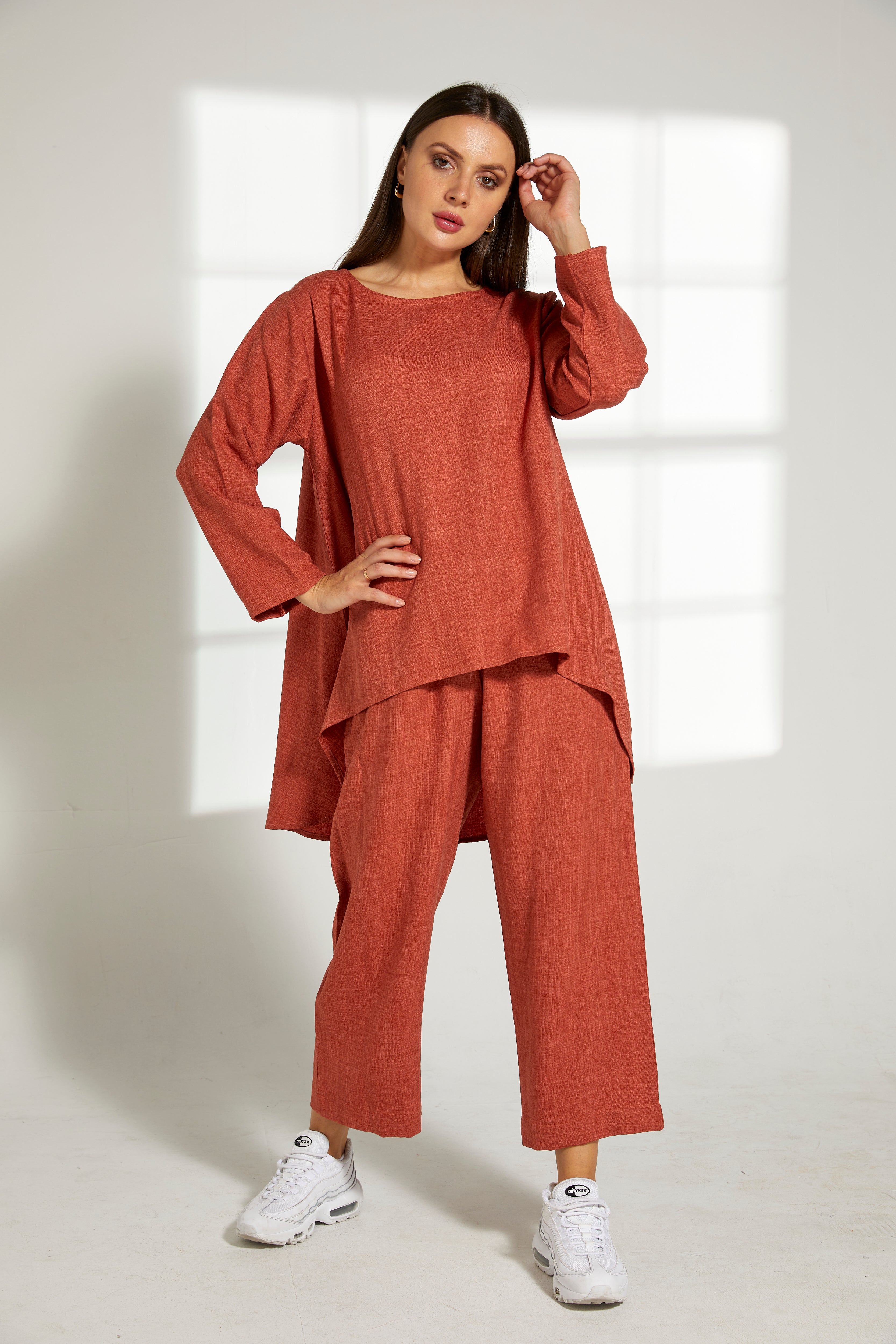 MOiSTREET Orange CEY Mélange Fabric Top And Pants Set