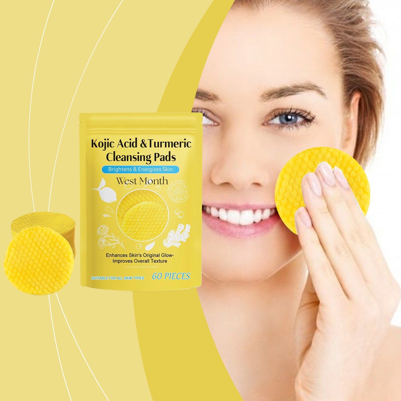 Brightening Turmeric Acid Cleansing Pad, Deep Pore Clean, Hydrate and Nourish ,60pieces