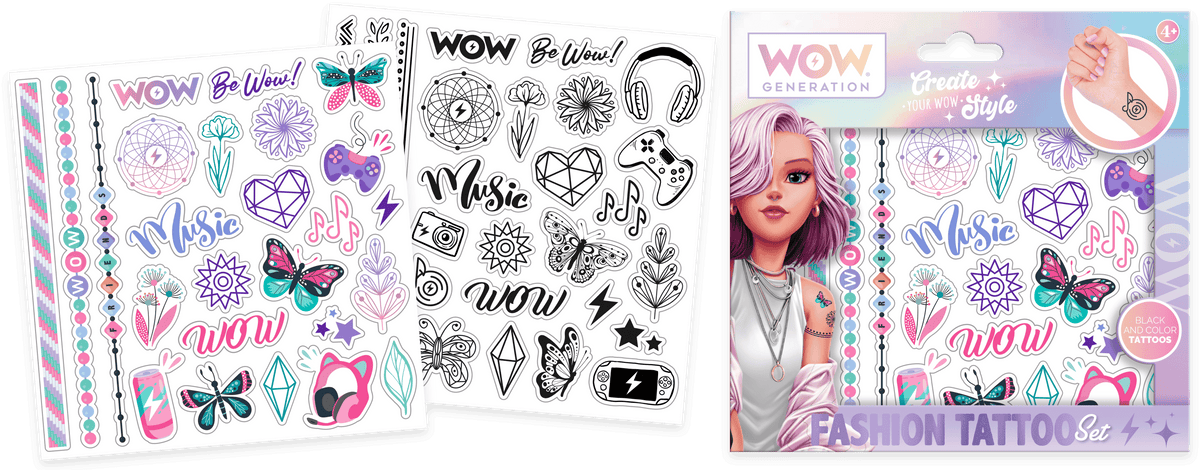 WOW Generation 50-Piece Water Transfer Tattoo Set – Colour & Black and White