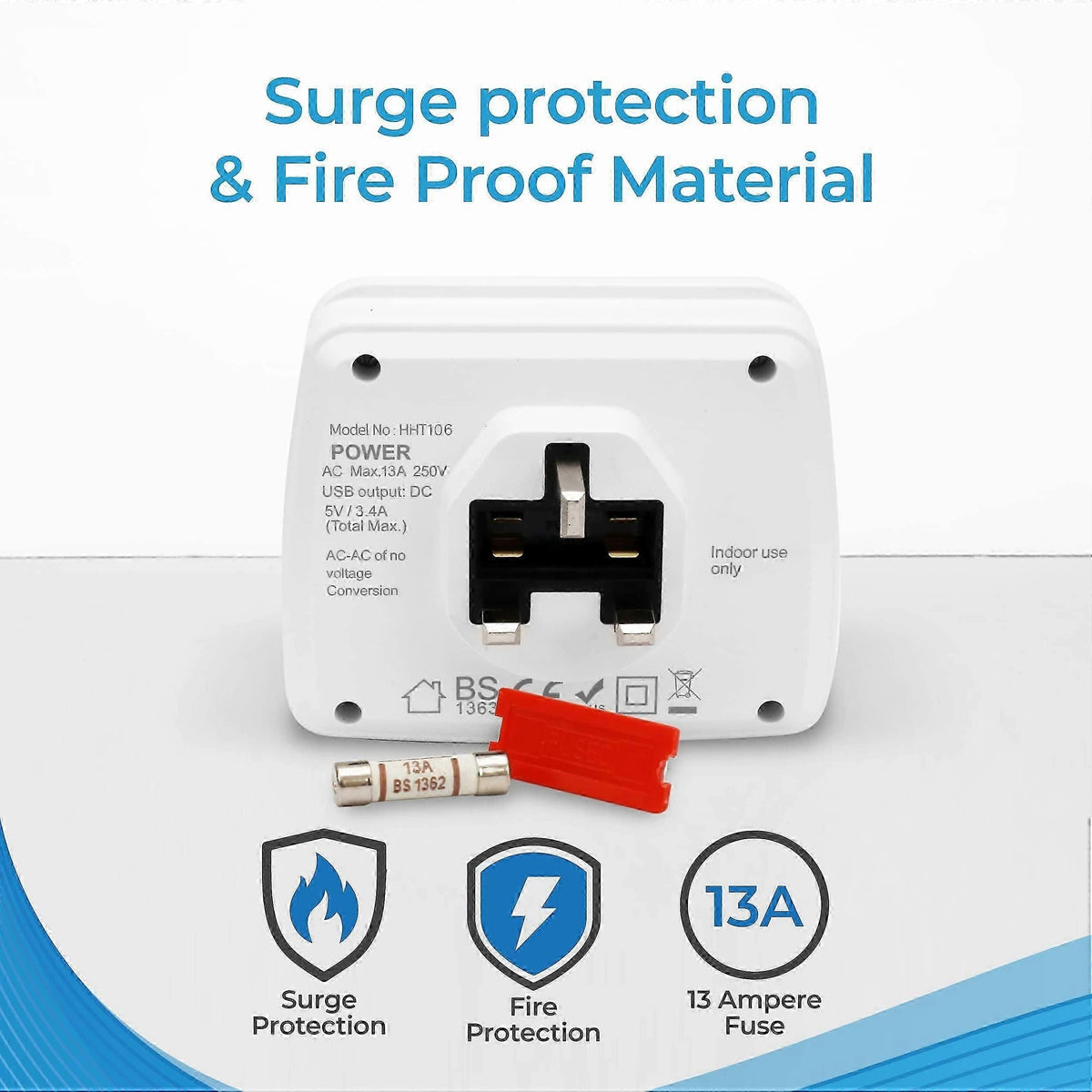 Double Plug Adaptor -plug Adapter With 3 Usb Ports Uk 13a