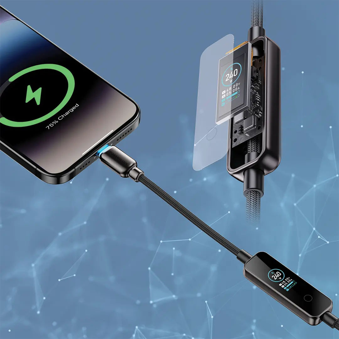 Powerology TFT Chargelink 240W USB-C Charging Cable, Black