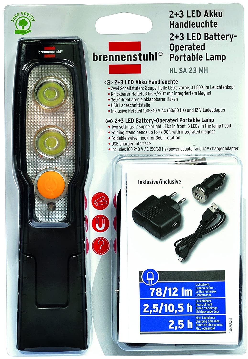 BRENNENSTUHL 1175433 2 3 مصباح يدوي LED قابل لإعادة الشحن