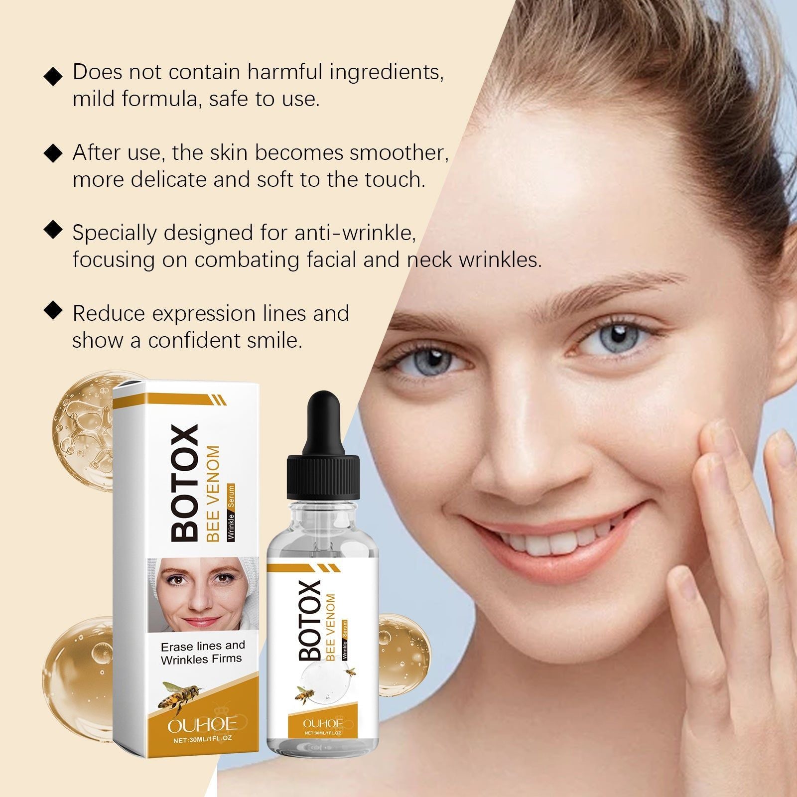 Bee Venom Hydrating Facial Essence for Soft Skin, Rejuvenate, Moisturize, Anti-Aging ,30ml