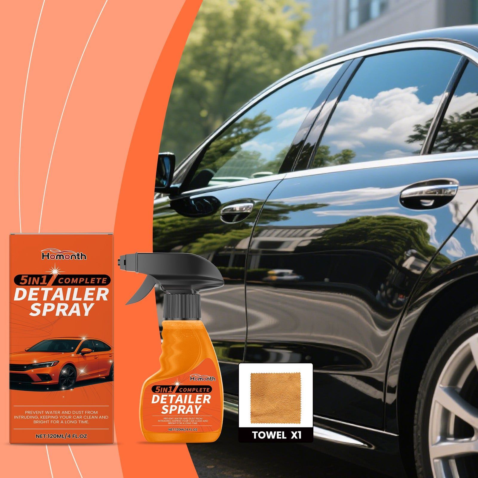 Car Brightening Cleaner Five-In-One Detail Spray, Rainproof, Waterproof, Easy Car Exterior Shine ,1set