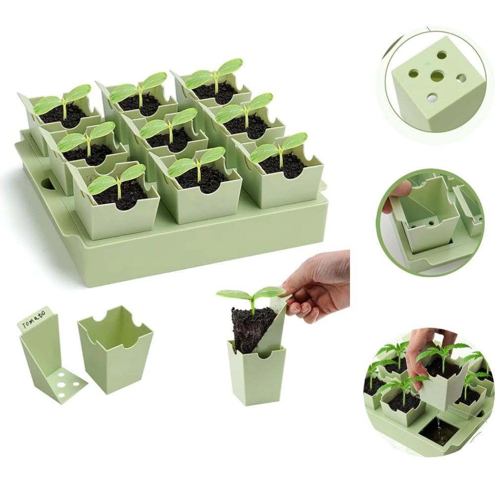 Seed Starter Tray Dual Purpose Handles for Easy Transplanting Labeling Reusable Germination Kit