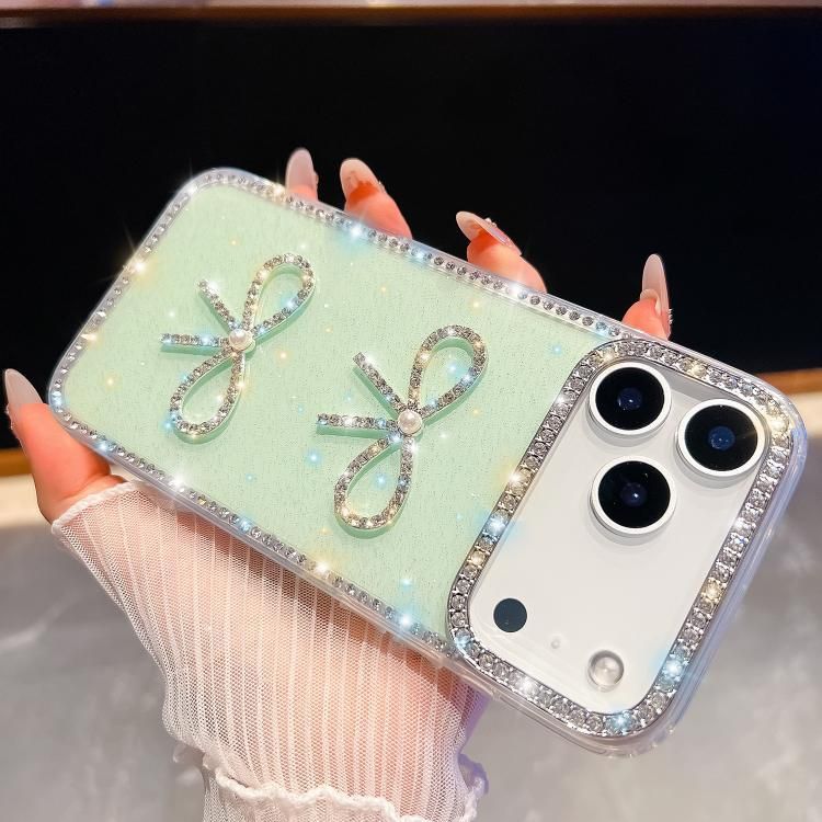 For iPhone 18 Pro Max / iPhone 17 Pro Max Diamond Glitter Dual Bow-knot Shockproof Phone Case