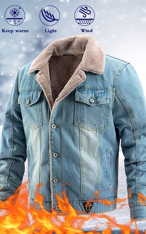 Winter Warm Denim Jacket Fleece Lined Jean Coat Fur lapel Collar Trucker Jacket For Men