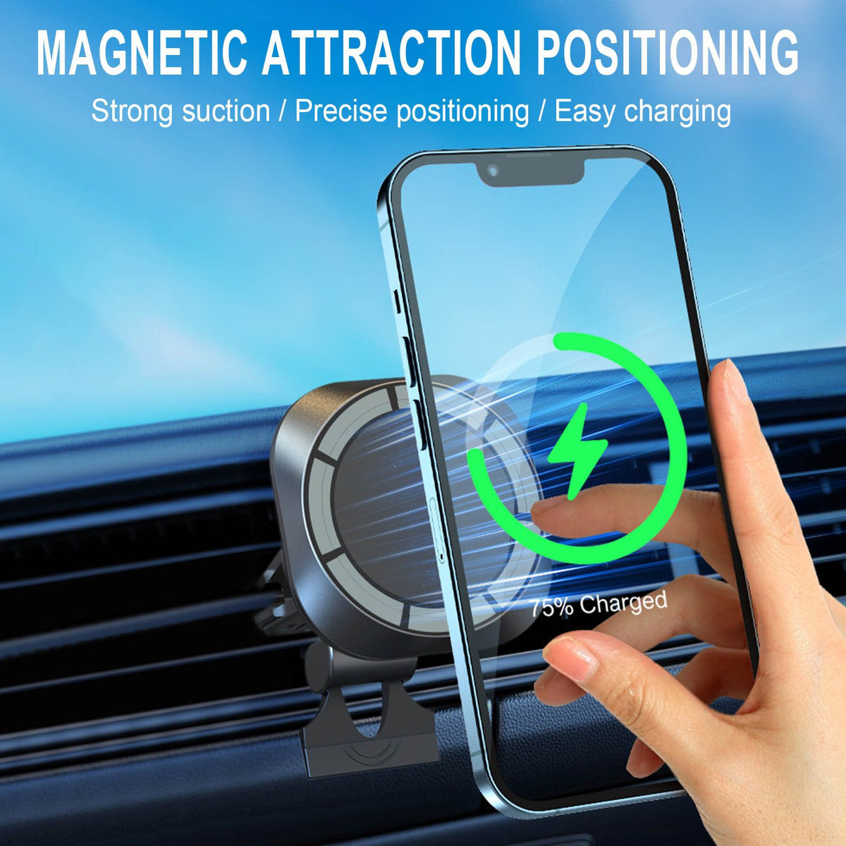 Magnetic Wireless Car Charger Air Vent Phone Mount With 360 Degree Rotation