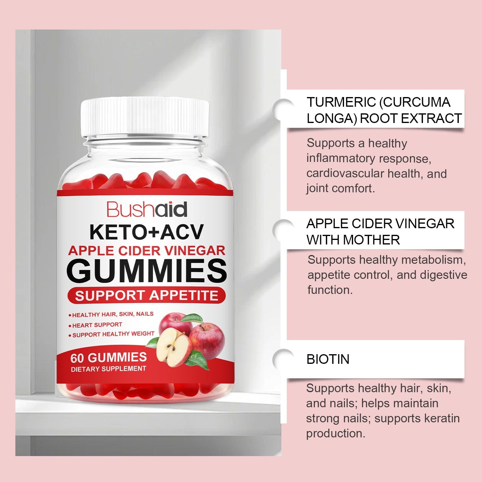 Boost Your Personal Care with Apple Cider Vinegar Gummies for Skin, Hair, Nails ,60 capsules