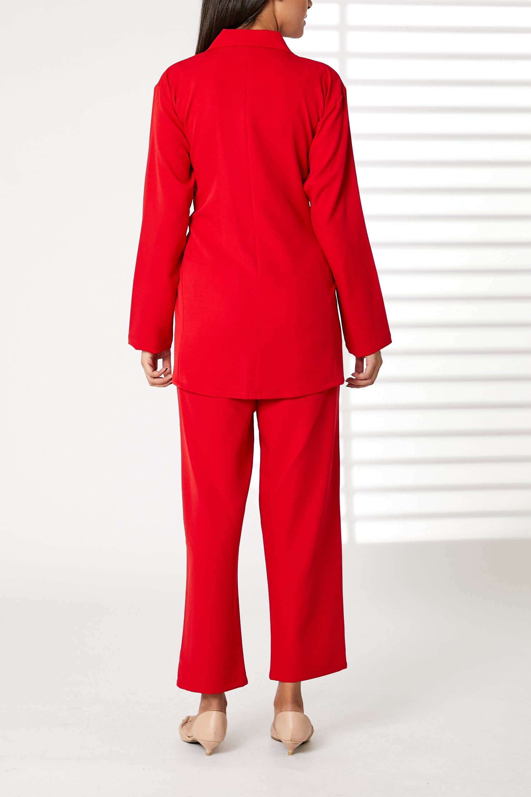 MOiSTREET Red Barbie Crepe Fabric Blazer and Pants Set