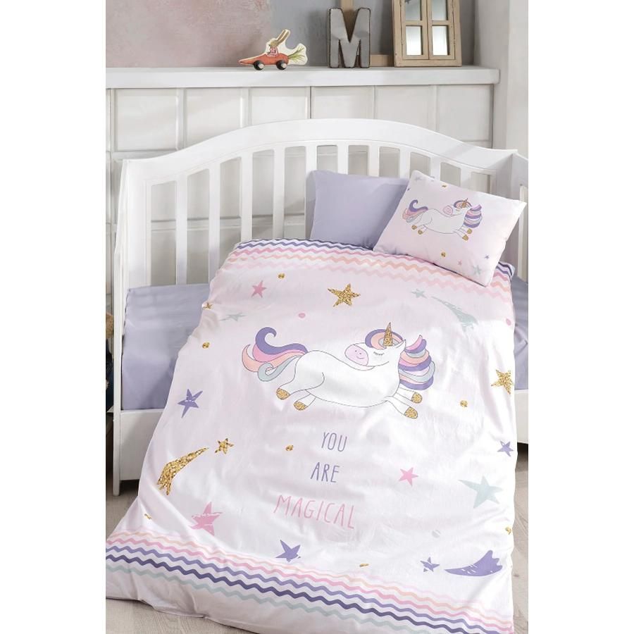 Girl Child Purple Digital Printed 3d Cotton Baby Duvet Cover Set