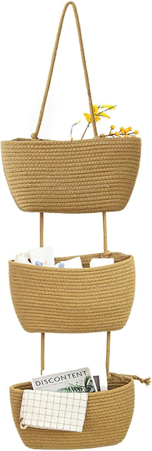 3 Tier Door Hanging Basket Woven Cotton Wall Storage Bag Decorative Hanging Storage Basket