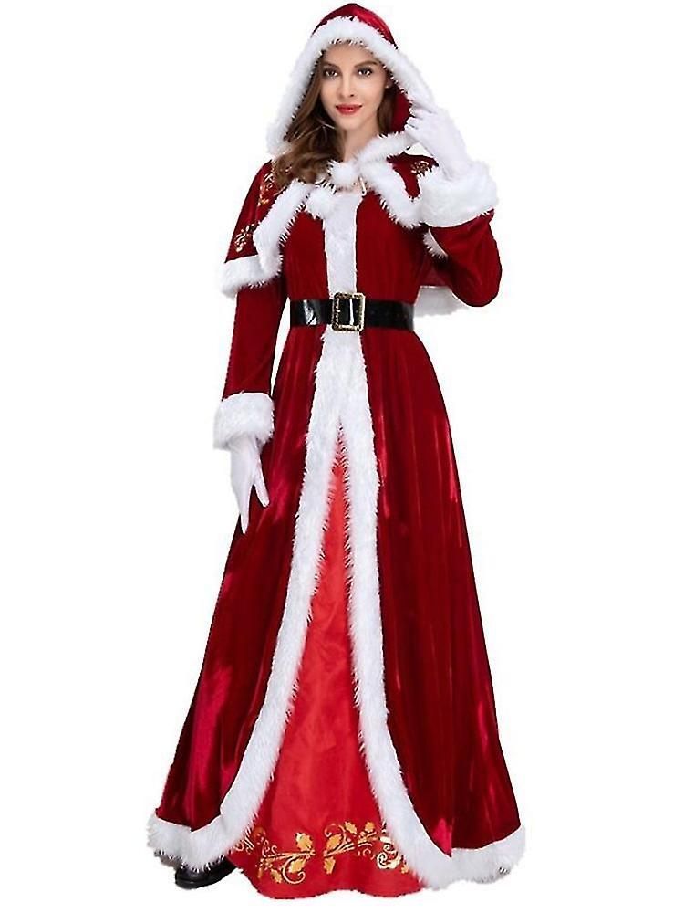 Plus Size Deluxe Velvet Adults Christmas Costume Cosplay Couple Santa Claus Clothes Fancy Dress Xmas Uniform Suit For Men Women