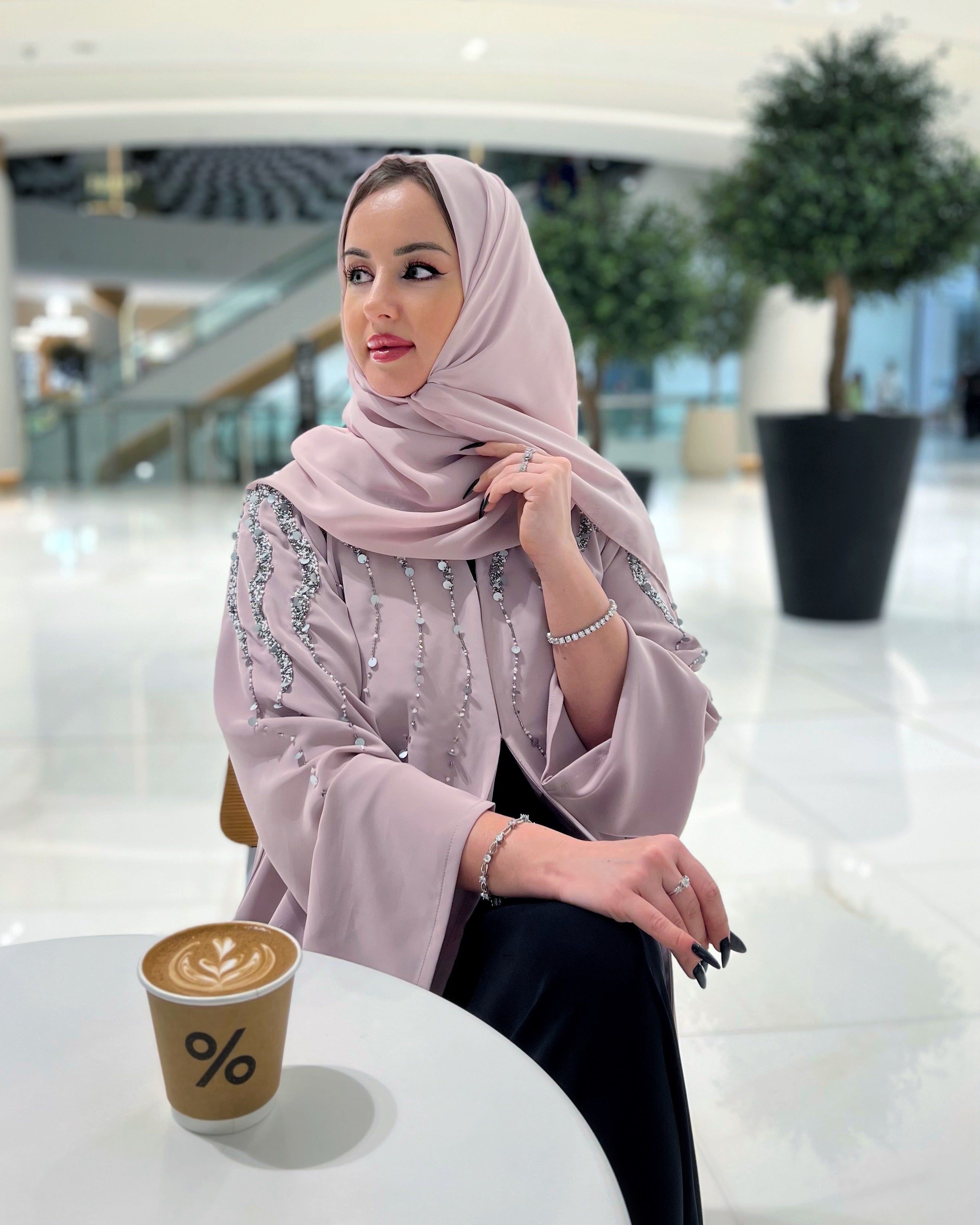 MOiSTREET Lavender Korean Nida  Embroidered Abaya