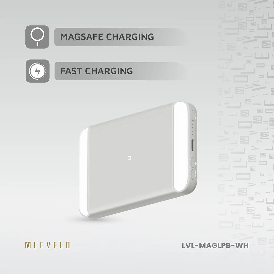 Levelo MagLight Portable Power Bank 8000mAh, Rear & Selfie Fill Light