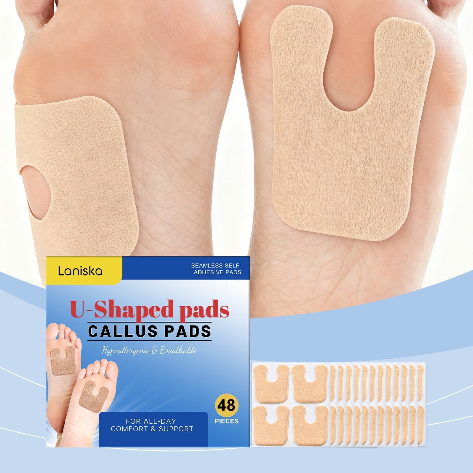 Chafing Feet Relief, Half-Size Foot Pads, Anti-Slip Shock Absorbing Pads ,48pcs