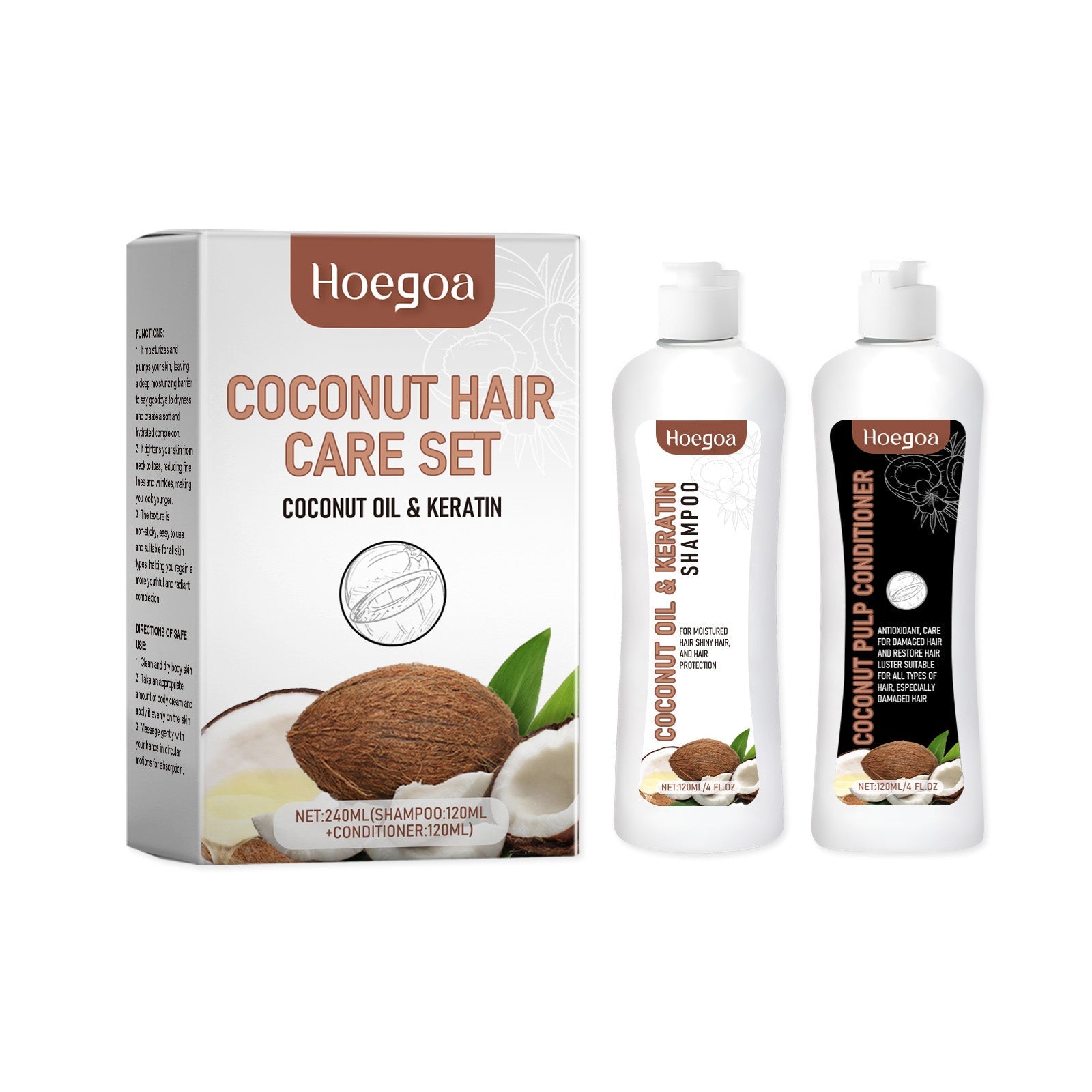 Coconut Hair Repair Set for Smooth, Shiny, Nourished Hair, Deep Moisturizing ,1set