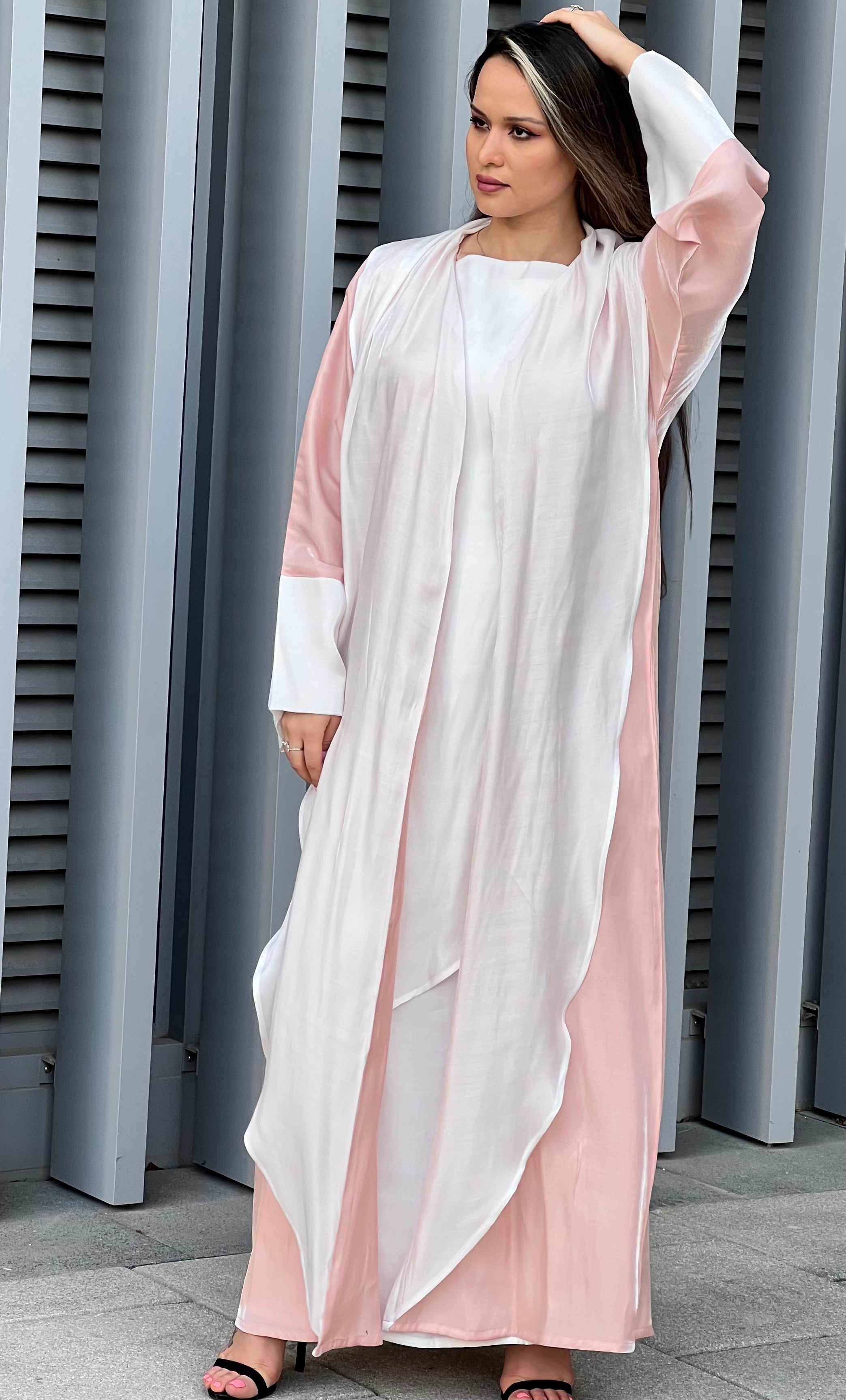 MOiSTREET Rotana Shimmer  Abaya Set With Under Dress And Sheila