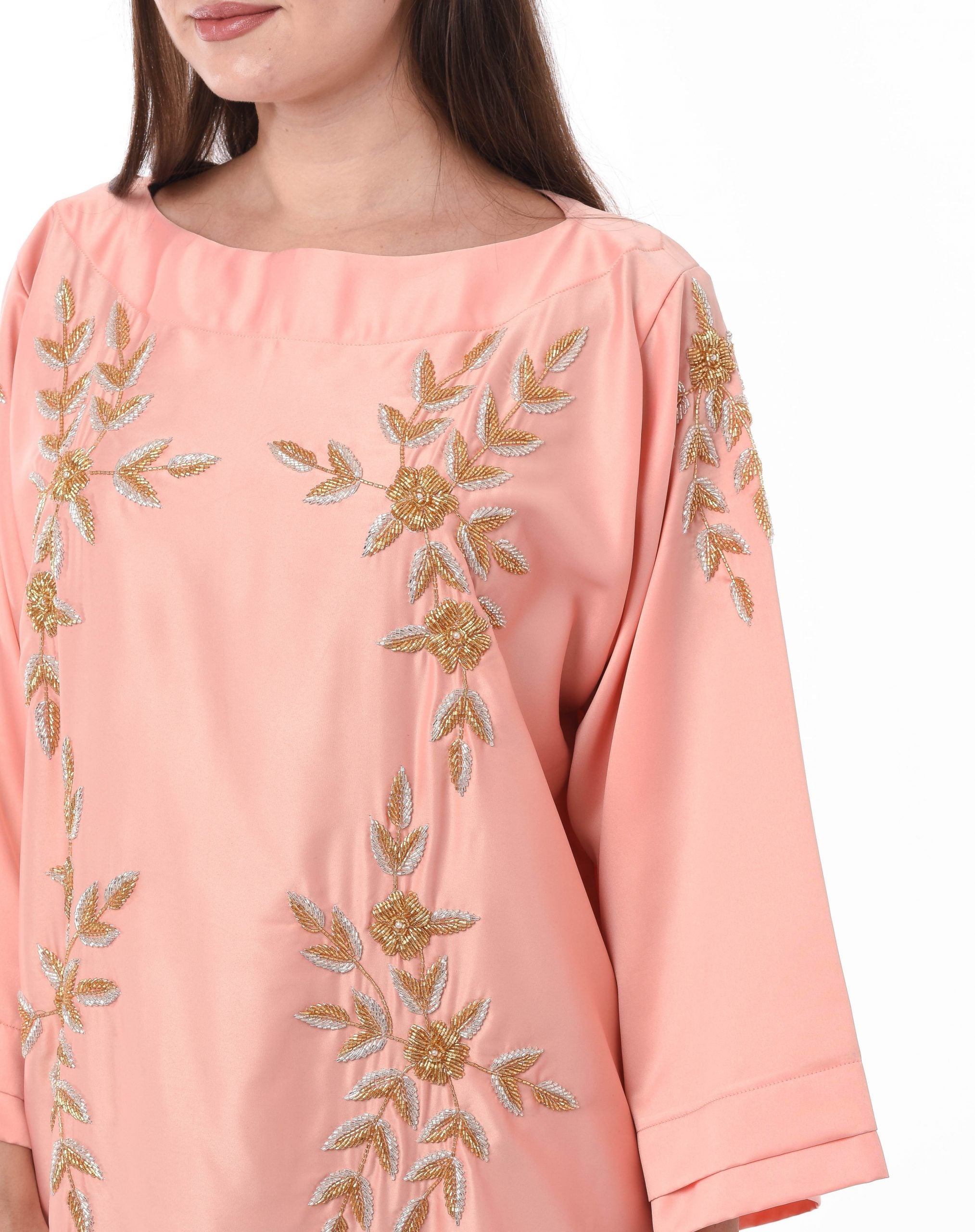 MOiSTREET Orange Kaftan Embellished with Hand Embroidery