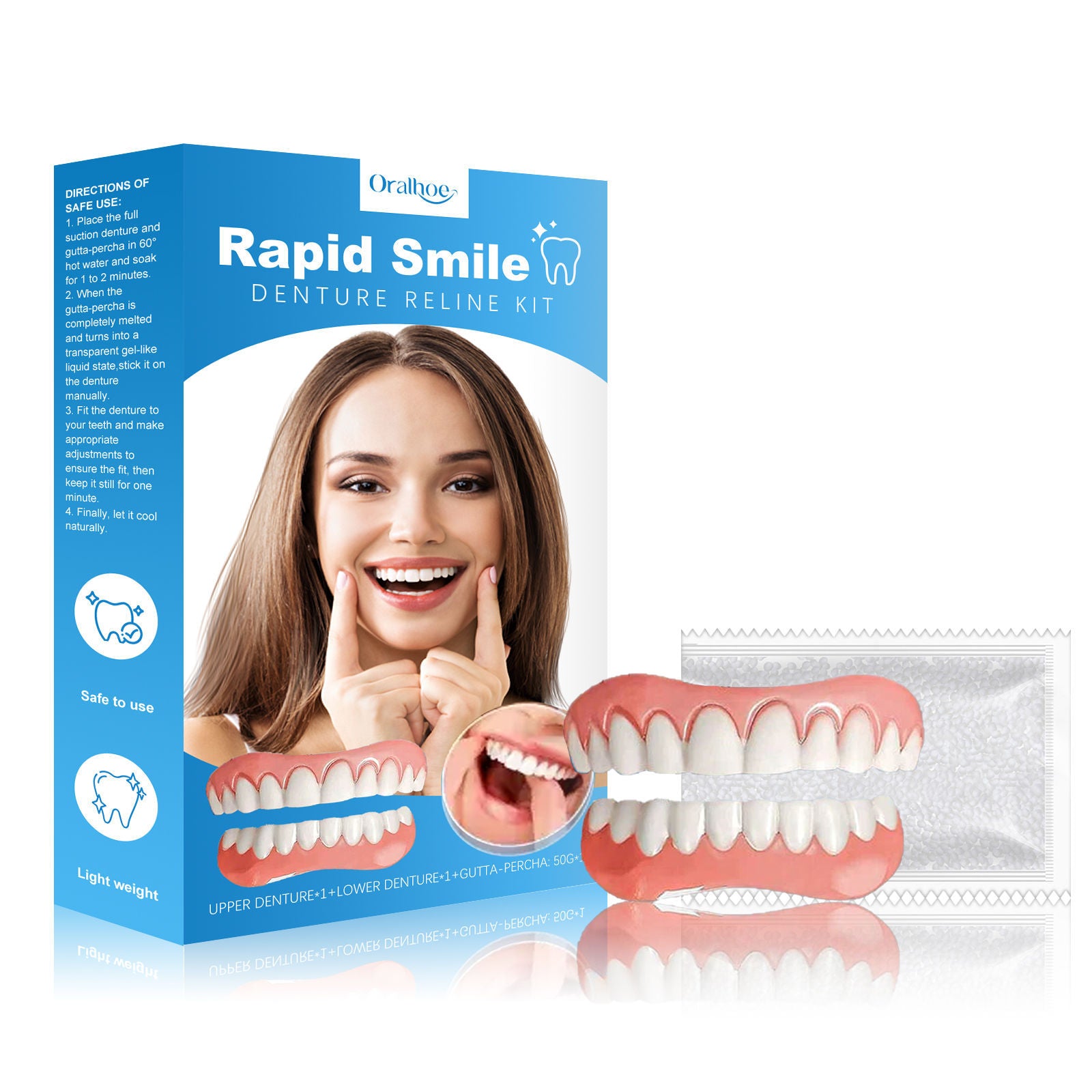 Enhanced Modified Denture Set, Comfortable Natural Smile, Easy to Use, Quick Fix ,1set
