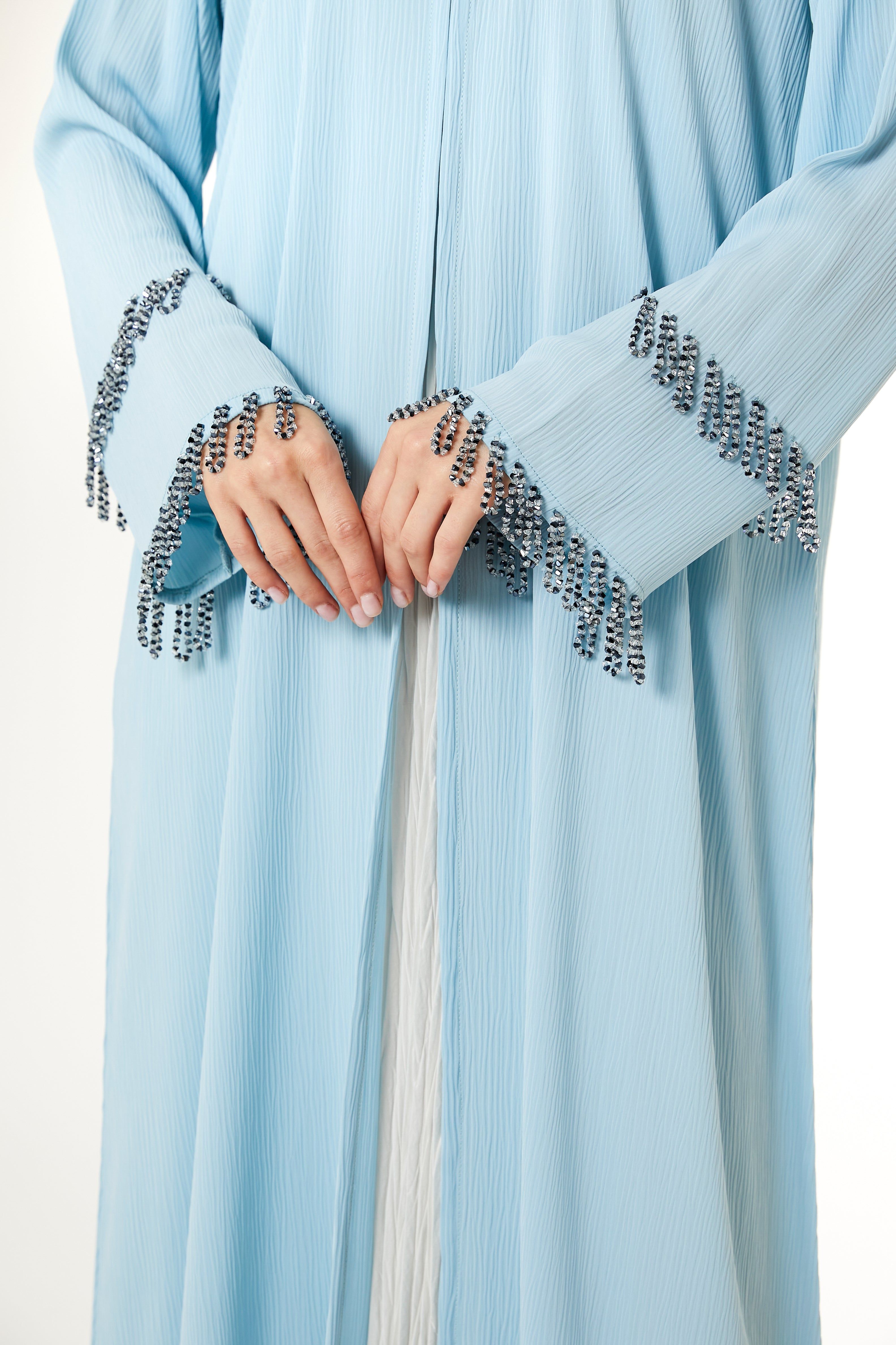 MOiSTREET Light Blue Zoom Hand Embellished Abaya