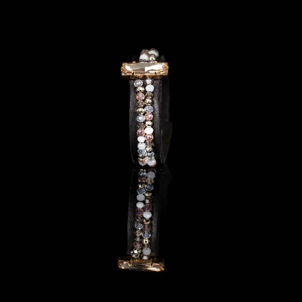 The Dark Black Leather Cuff with Champagne Crystal Bar and Vertical