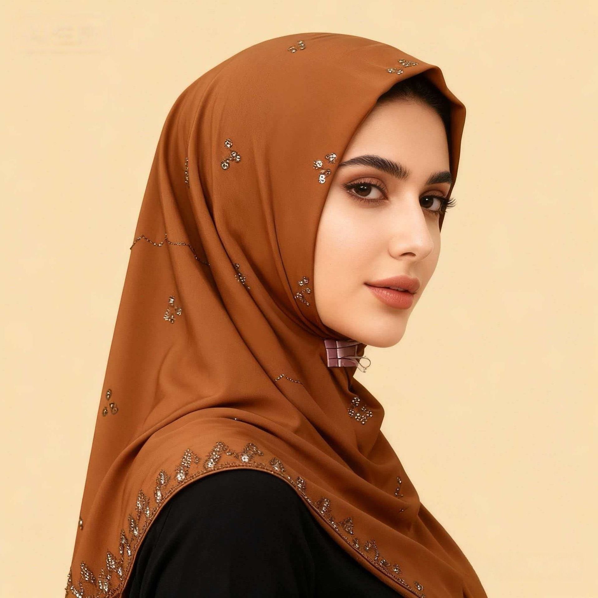 Cotton Rhinestone Hijab Scarf for Women 110x110cm