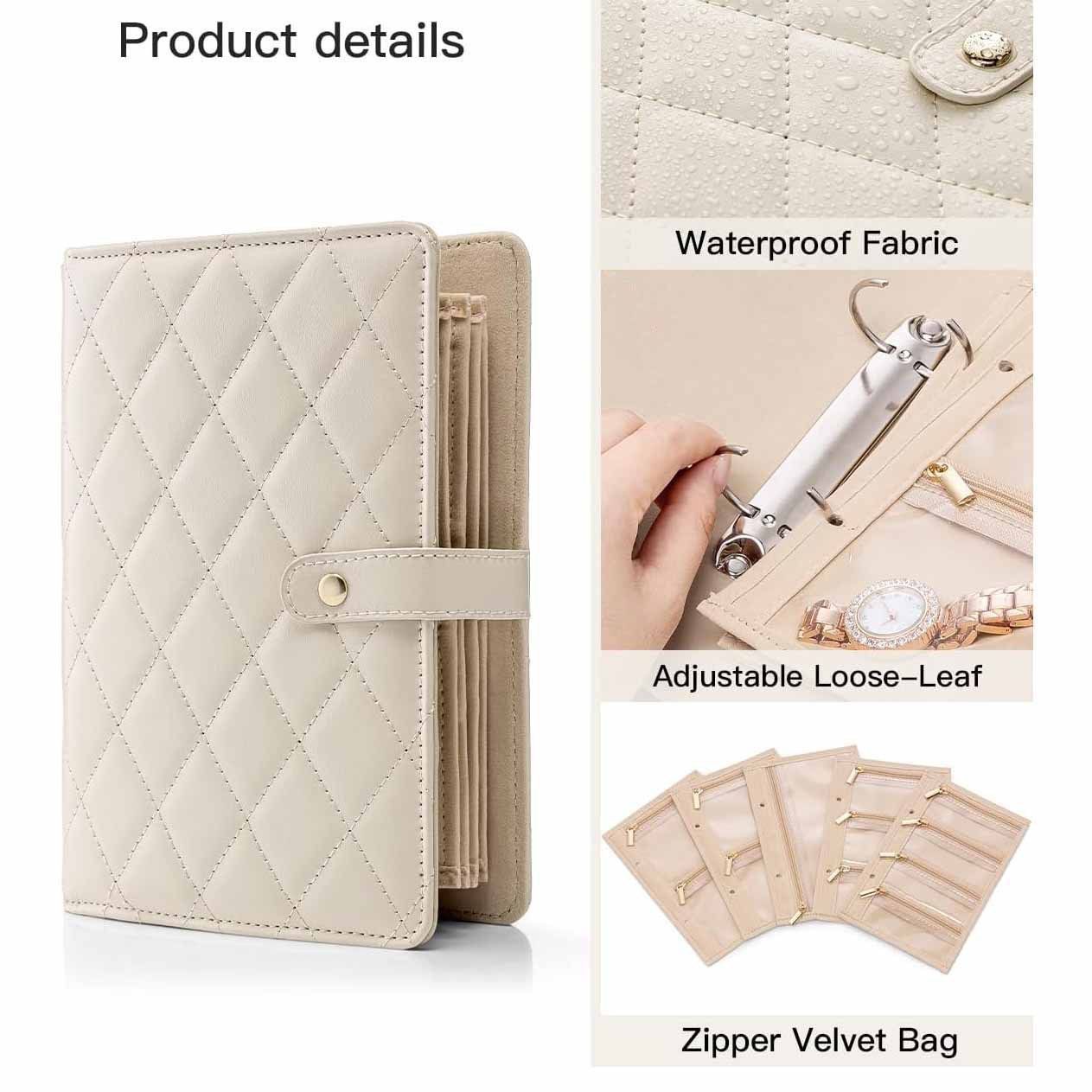 Leather Portable Jewelry Storage Book FoldableTravel Jewelry Storage Case for Rings Necklaces Earrings
