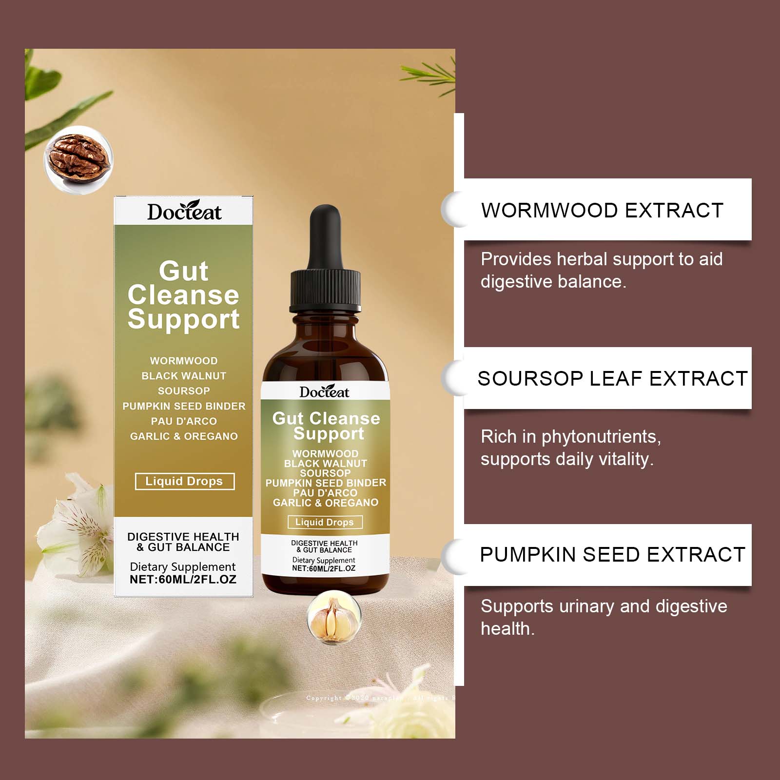 Black Walnut Intestinal Cleansing Drops, Natural Body Care, Boost Vitality ,60ml