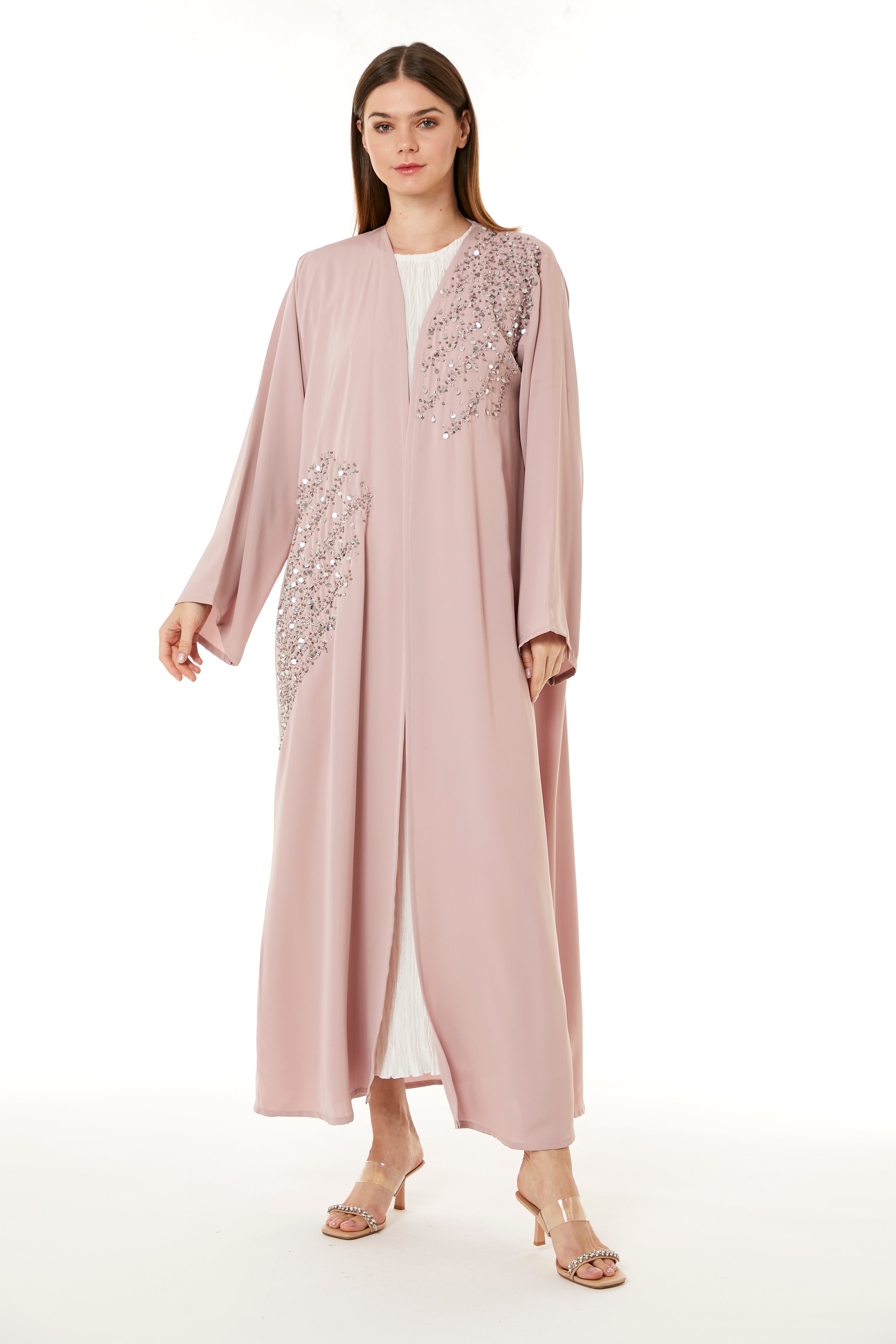 Tan Korean Nida Hand Embellished Abaya