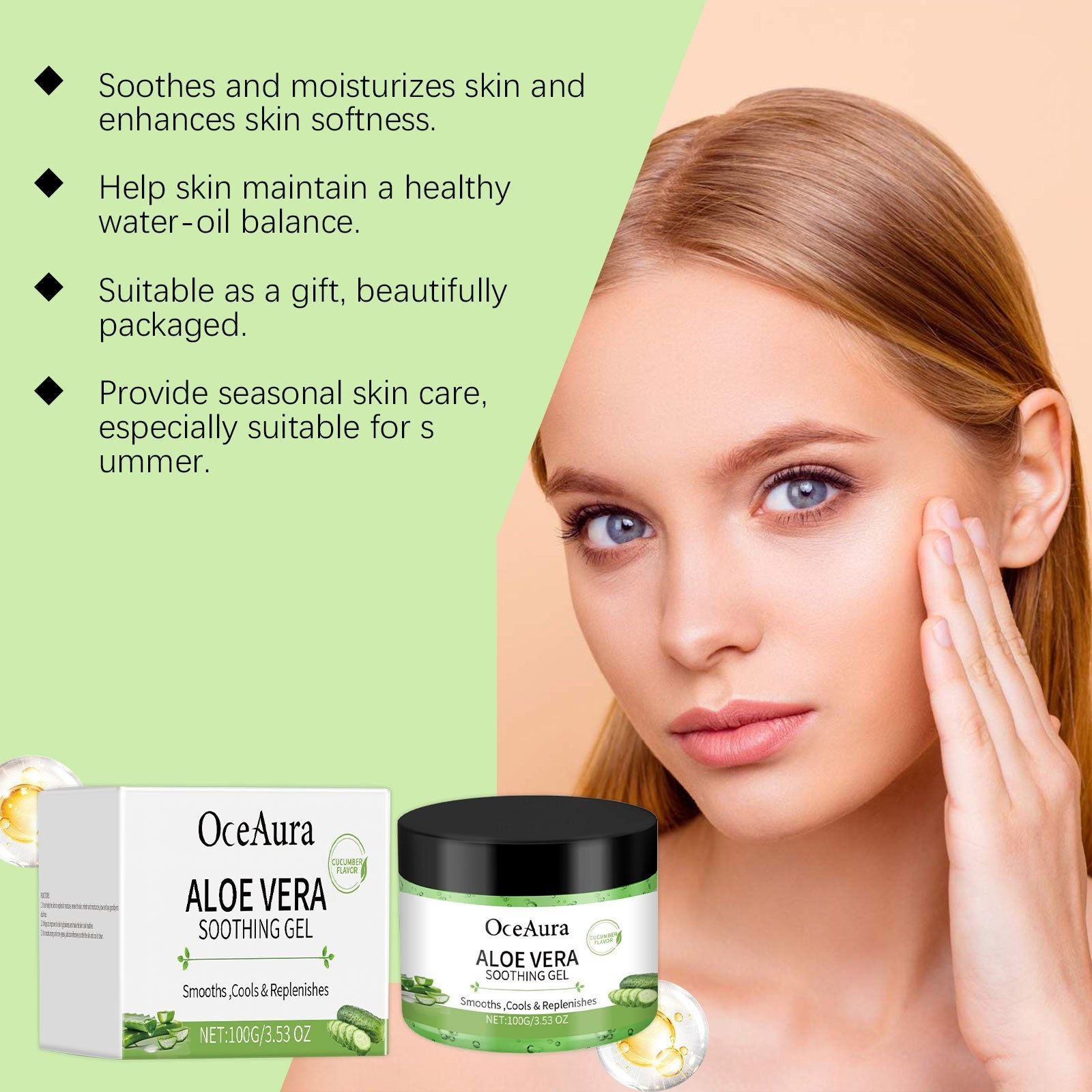 Aloe Vera Cucumber Gel, Moisturizing Skin Care, Cooling, Hydrating, Refreshing, Natural, Daily Use ,100g