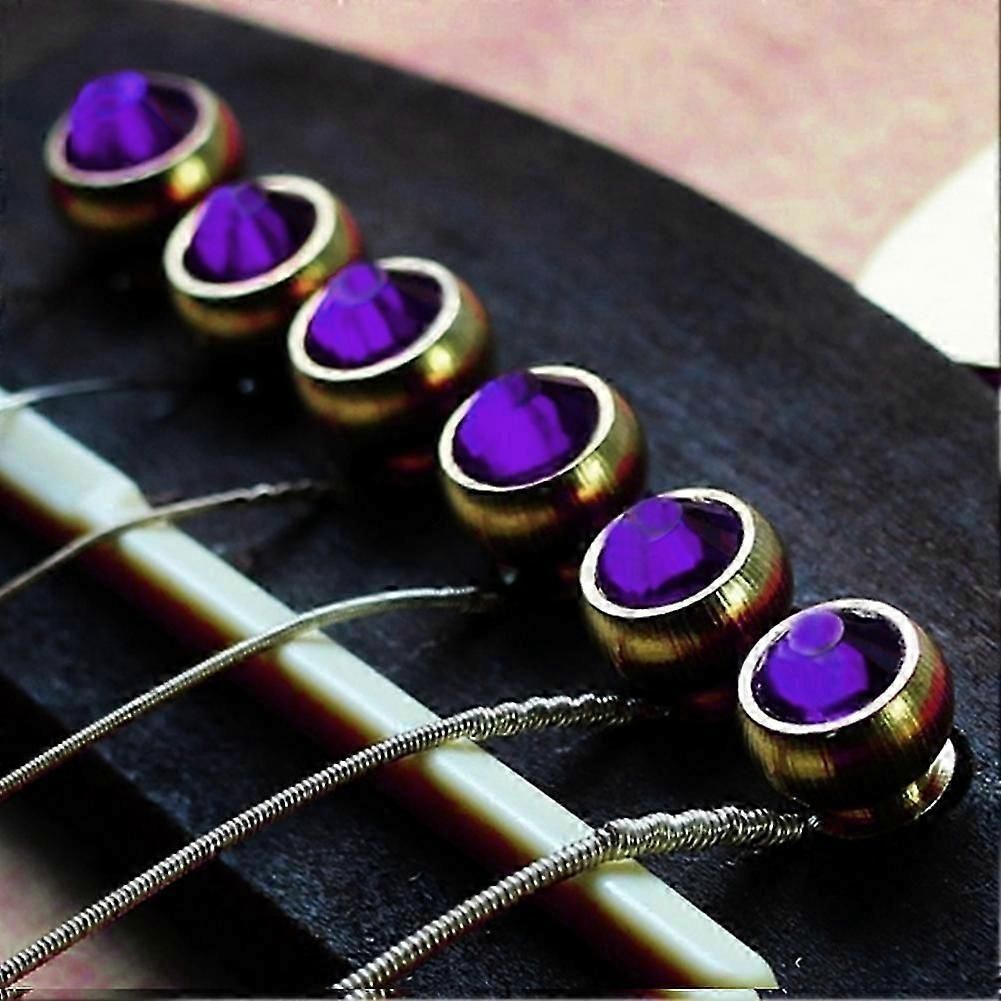 6pcs Brass Made Guitar Bridge Pins With Crystal Glass Dot Decor Music Instrument Parts Purple