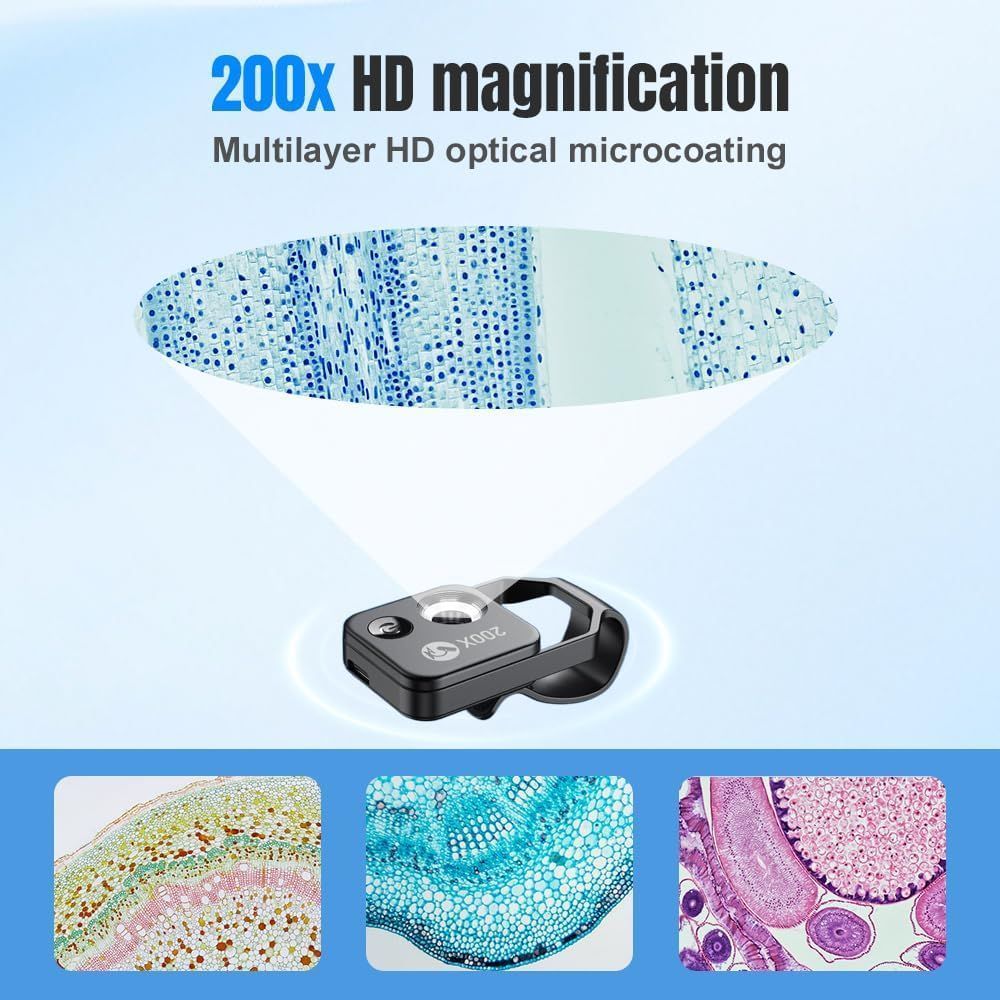 200X Magnification Microscope Lens with CPL Mobile LED Light Micro Pocket Macro Lenses for iPhone