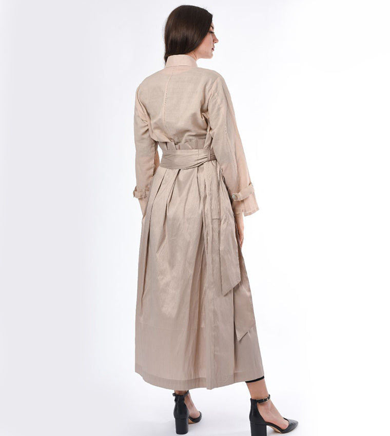 MOiSTREET Belt Abaya with Heavy Pleated Detail