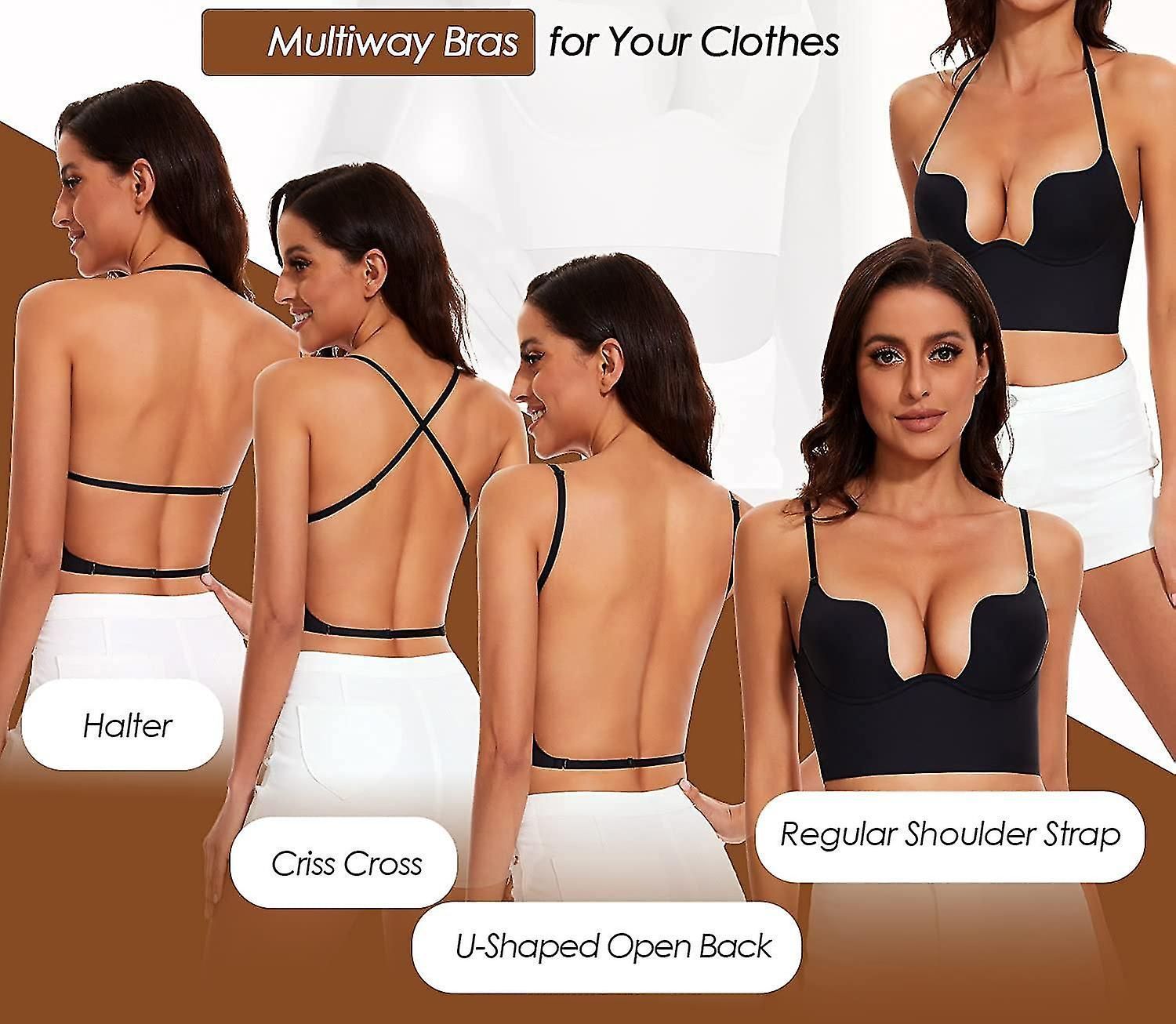 2024 New Low Back Bras For Women-seamless Deep U Plunge Backless Bras Convertible Multiway Low Cut Open Back Bra Halter Bras Free Shipping