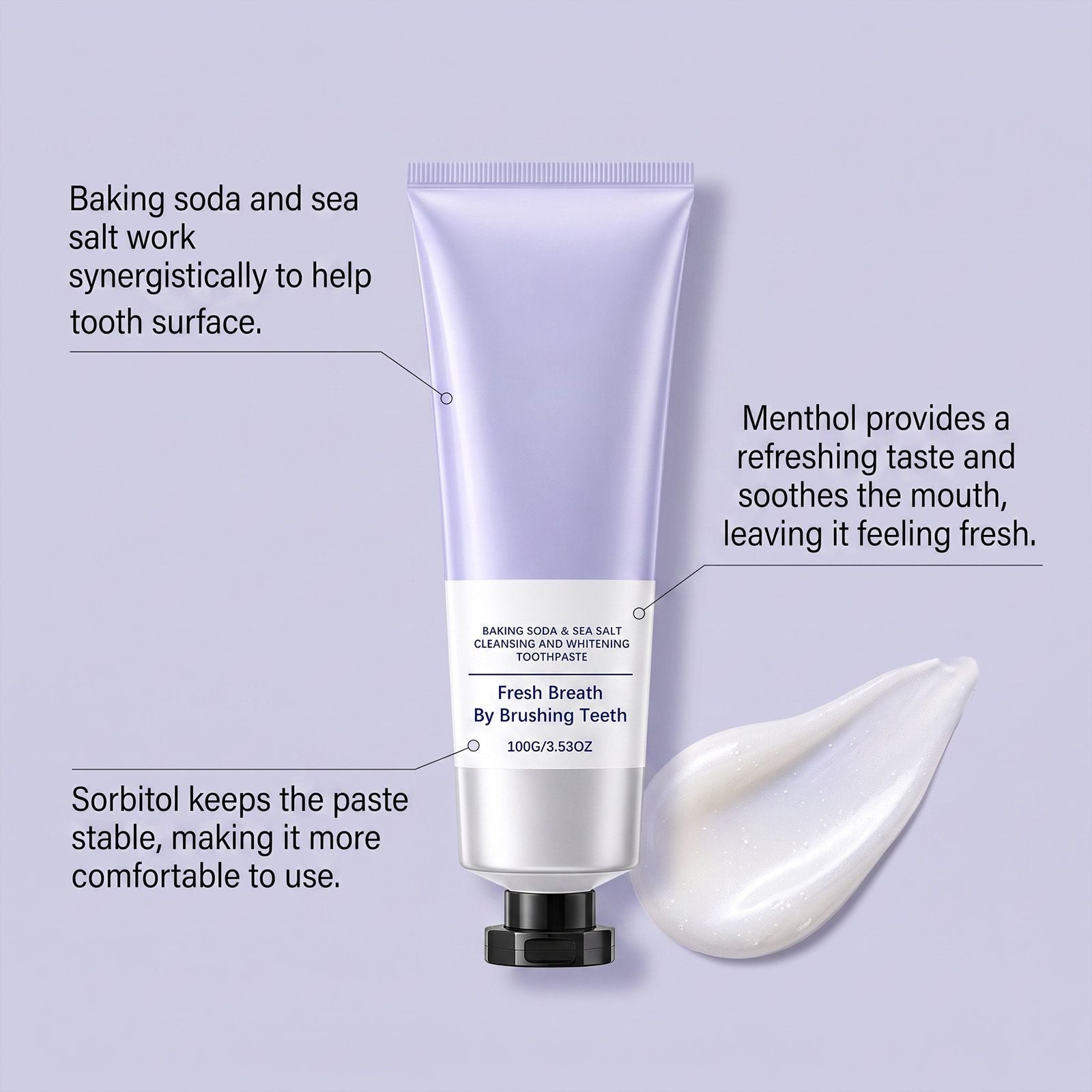 2PCS Baking Soda & Sea Salt Whitening Toothpaste, Fresh Breath Daily Oral Care Toothpaste 100g
